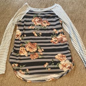 Long sleeve floral striped shirt
